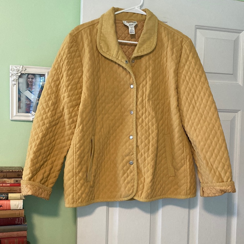 Vintage 90s Talbots yellow quilted jacket with corduroy trim. Preppy casual L
